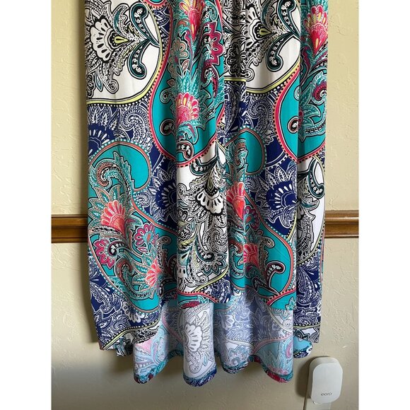 Chico's Size 2/Large Multicolor Paisley V-Neck Sleeveless Dress Stretch Hi-Lo - Picture 6 of 6